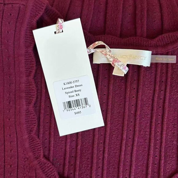 NWT LoveShackFancy Lavender Stretch Pointelle Mini Dress XS Spiced Berry Wine - Picture 6 of 9